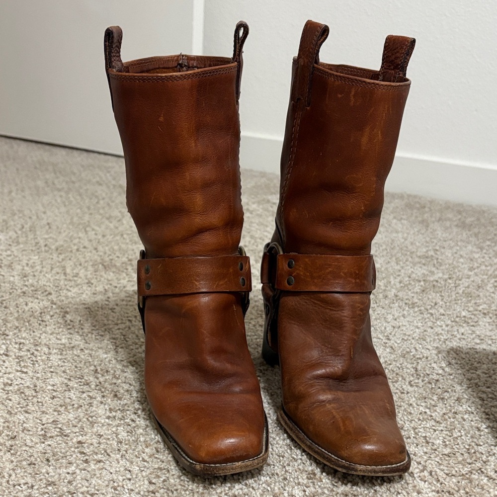 Vintage Michael Kors Chestnut Brown Leather Mid-Calf Heeled Boots - Picture 4 of 5
